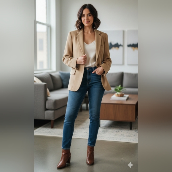 Titus MacDuff Jackets & Blazers - Vintage Camel Hair Tan Structured Blazer Oversized Womens S Quiet Luxury Neutral